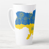 Karte der Ukraine mit Sonnenblumen und ukrainische Milchtasse (Linke Ecke)