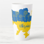 Karte der Ukraine mit Sonnenblumen und ukrainische Milchtasse (Vorderseite)