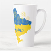 Karte der Ukraine mit Sonnenblumen und ukrainische Milchtasse (Rechts)