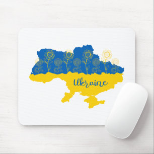 Karte der Ukraine mit Sonnenblumen und ukrainische Mousepad