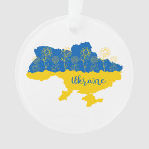 Karte der Ukraine mit Sonnenblumen und ukrainische Ornament
