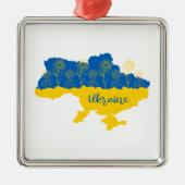 Karte der Ukraine mit Sonnenblumen und ukrainische Ornament Aus Metall (Vorne)
