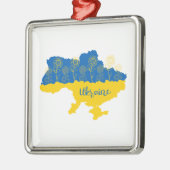 Karte der Ukraine mit Sonnenblumen und ukrainische Ornament Aus Metall (Links)