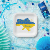Karte der Ukraine mit Sonnenblumen und ukrainische Pappteller (Party)
