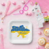 Karte der Ukraine mit Sonnenblumen und ukrainische Pappteller (Party)