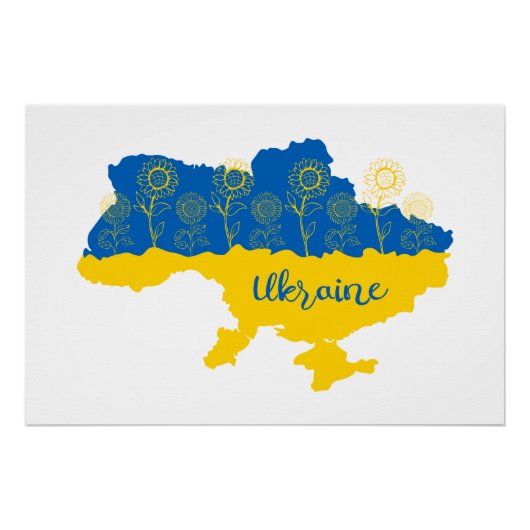 Karte der Ukraine mit Sonnenblumen und ukrainische Poster (Vorderseite)
