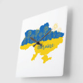 Karte der Ukraine mit Sonnenblumen und ukrainische Quadratische Wanduhr (Winkel)