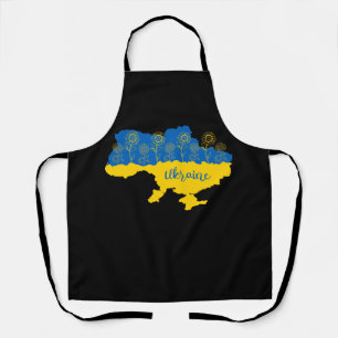 Karte der Ukraine mit Sonnenblumen und ukrainische Schürze