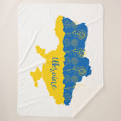 Karte der Ukraine mit Sonnenblumen und ukrainische Sherpadecke (Vorderseite)