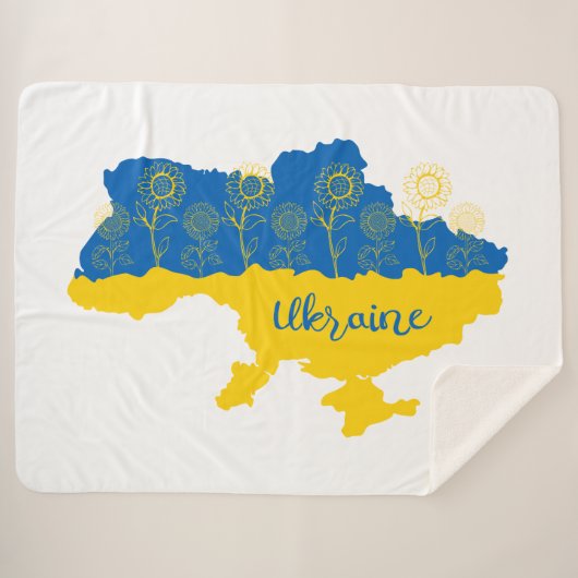 Karte der Ukraine mit Sonnenblumen und ukrainische Sherpadecke (Vorderseite (Horizontal))