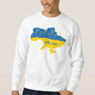 Karte der Ukraine mit Sonnenblumen und ukrainische Sweatshirt