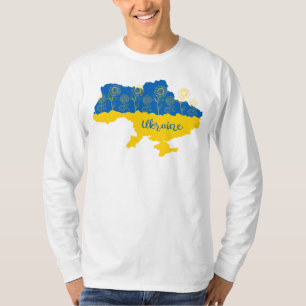 Karte der Ukraine mit Sonnenblumen und ukrainische T-Shirt