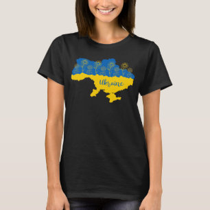 Karte der Ukraine mit Sonnenblumen und ukrainische T-Shirt
