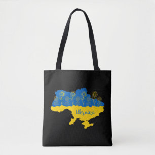 Karte der Ukraine mit Sonnenblumen und ukrainische Tasche