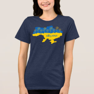 Karte der Ukraine mit Sonnenblumen und ukrainische Tri-Blend Shirt