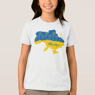 Karte der Ukraine mit Sonnenblumen und ukrainische Tri-Blend Shirt