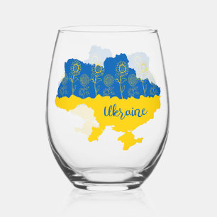 Karte der Ukraine mit Sonnenblumen und ukrainische Weinglas Ohne Stiel