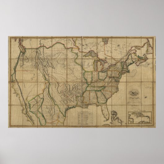 Karte der USA (1818) Poster (Vorne)