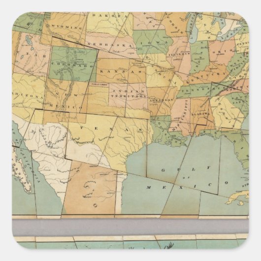Karte der USA 2 Quadratischer Aufkleber (Vorderseite)