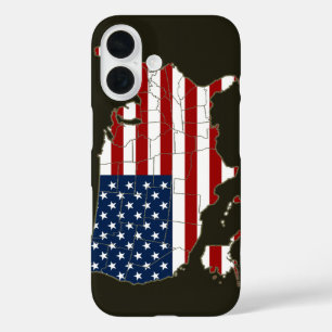 Karte der USA mit amerikanischer Flagge iPhone 16 Hülle