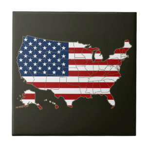 Karte der USA mit amerikanischer Flagge Fliese