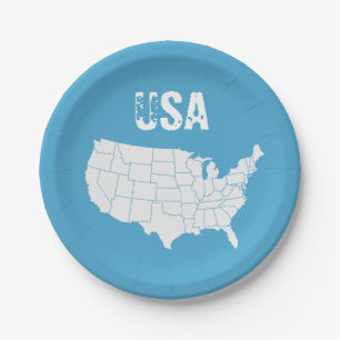 Karte der Vereinigten Staaten farbenfroh Pappteller
