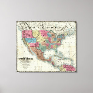 Karte der Vereinigten Staaten, Kanada, Mexiko Leinwanddruck