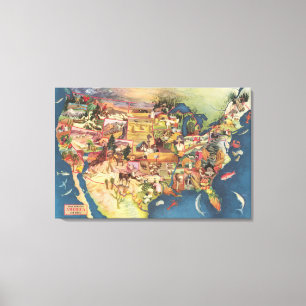 Karte der Vereinten Staaten - Amerikanische Landwi Leinwanddruck