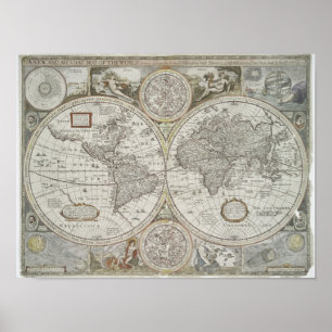 Karte der Welt 1676 Poster