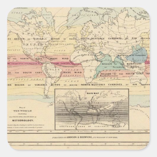 Karte der Welt 2 Quadratischer Aufkleber (Vorderseite)