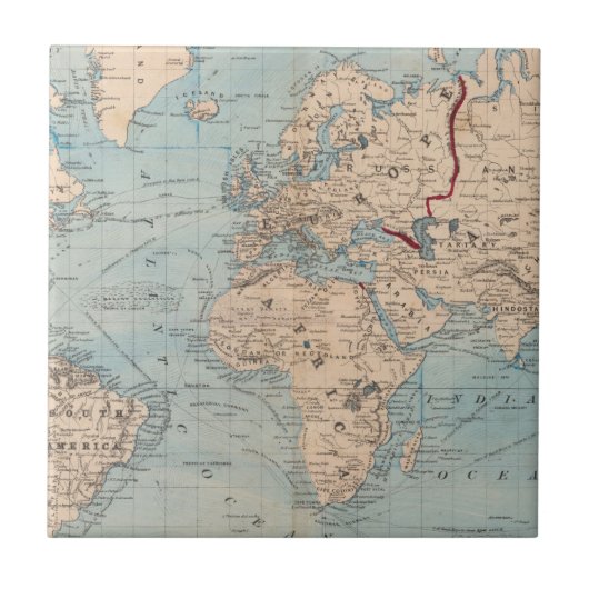 Karte der Welt auf Mercators Projektion Fliese (Vorderseite)