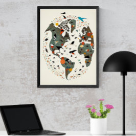 Karte der Welt, Inspiriert Charley Harper Poster