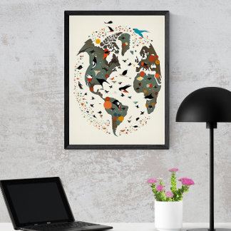 Karte der Welt, Inspiriert Charley Harper Poster
