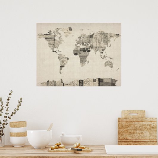 Karte der Weltkarte aus alten Postkarten Poster (Küche)