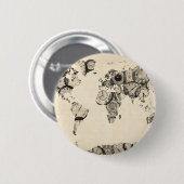 Karte der Weltkarte aus alten Uhren Button (Vorne & Hinten)