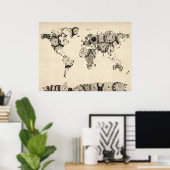Karte der Weltkarte aus alten Uhren Poster (Heimbüro)
