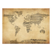Karte der Weltkarte von Old Sheet Music Fotodruck (Vorne)