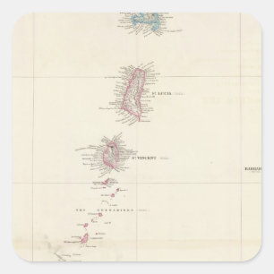 Karte der Windward Islands Quadratischer Aufkleber