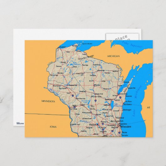 Karte der Wisconsin-Postkarten (Vorne/Hinten)