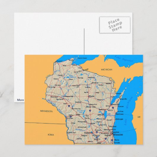 Karte der Wisconsin-Postkarten (Vorne/Hinten)
