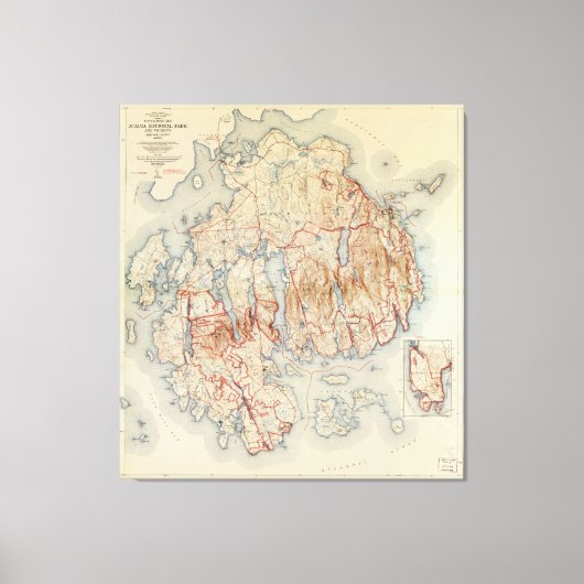 Karte des Acadia Nationalparks, Maine (1942) Leinwanddruck (Vorderseite)