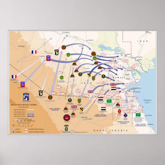 Karte des Bodenbetriebs der Operation Wüstensturm Poster (Vorne)