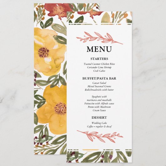 Karte des botanischen Blumenmenüs (Vorne/Hinten)