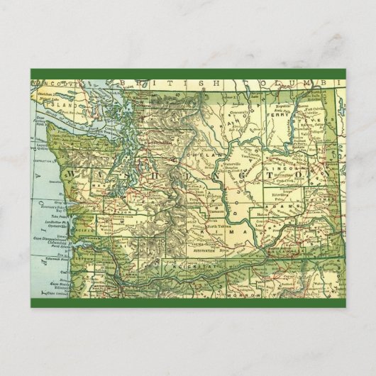 Karte des Bundesstaates Washington Postkarte (Vorderseite)