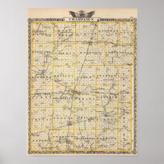 Karte des Champaign-Landkreises Poster (Vorne)