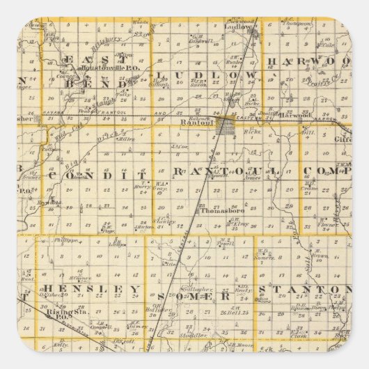 Karte des Champaign-Landkreises Quadratischer Aufkleber (Vorderseite)