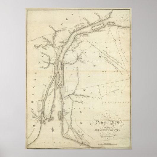 Karte des Detroit River Poster (Vorne)