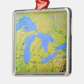 Karte des Entwurfs der Großen Seen Silbernes Ornament (Links)