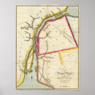 Karte des Flusses Detroit und des angrenzenden Lan Poster