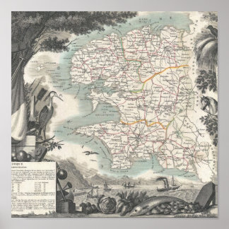 Karte des französischen Departements Finistere Poster